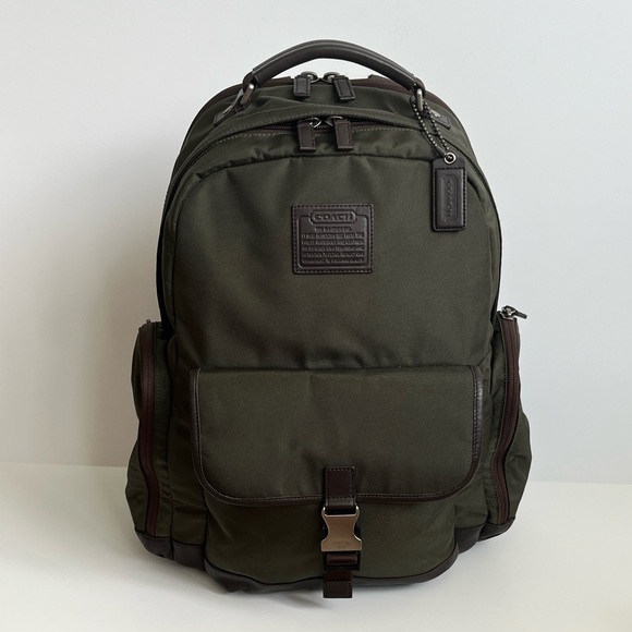 Coach New Men's Labtop Backpack 
Olive with Brown leather 2 zipper comparments - Picture 1 of 10